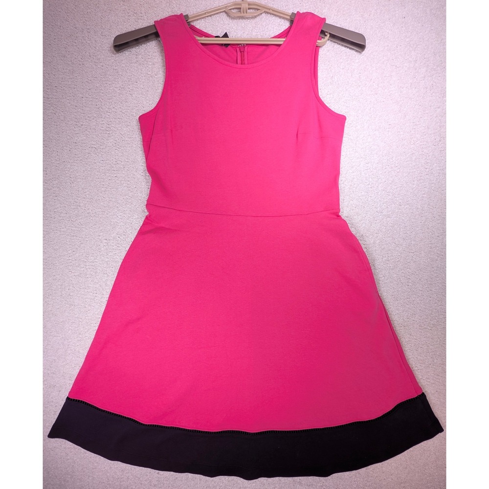 Talbots Women Dress Sleeveless Fit Flare Cotton Pink Black Colorblock Pockets L